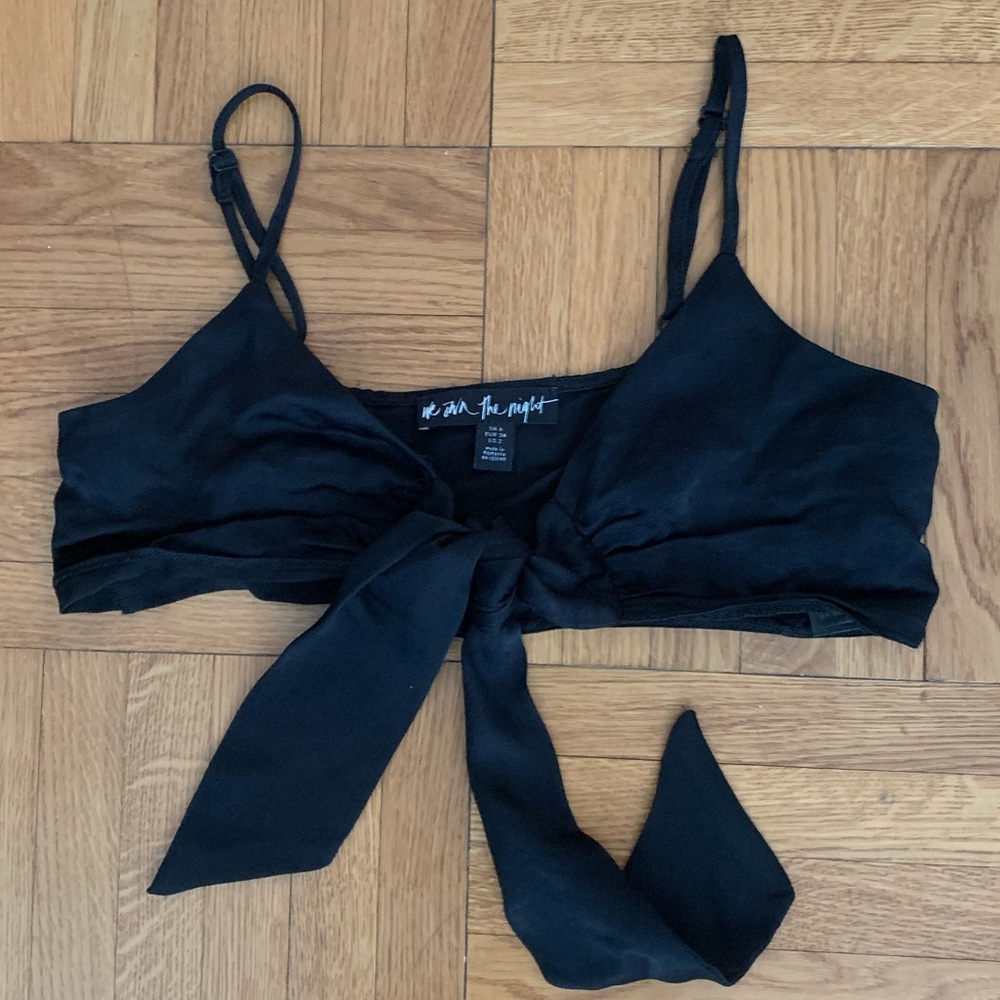 Black satin crop top